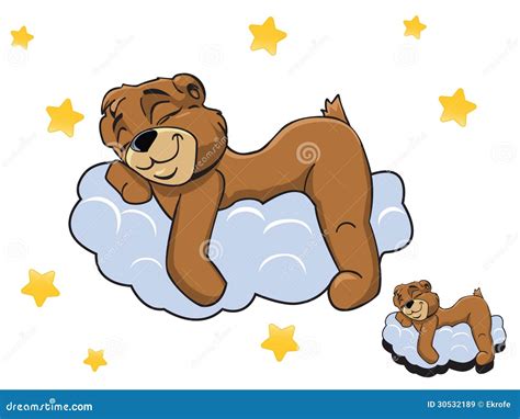 Vector Cartoon Color Cute Teddy Bear Sleeping On A Cloud Royalty Free