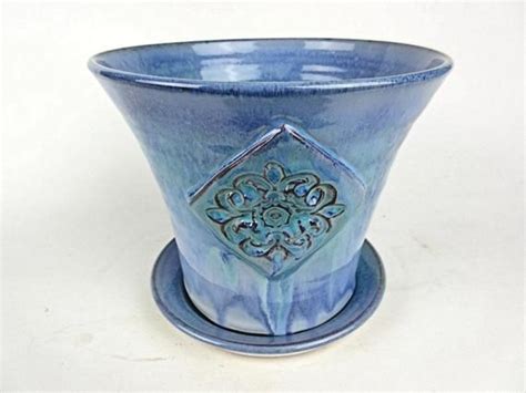 Handmade Ceramic Planter With Drainage Saucer Tall Pottery Etsy