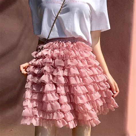 Flectit Women Fluffy Tiered Ruffle Tulle Mini Skirt Black Pink Tutu