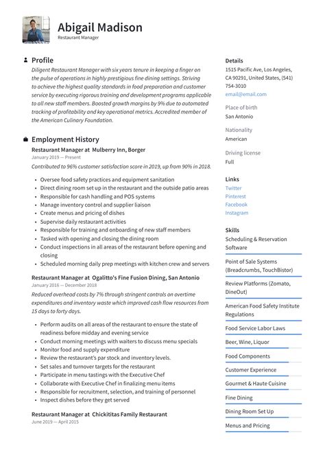 41 Restaurant Manager Resume Template Microsoft Word For Your Needs