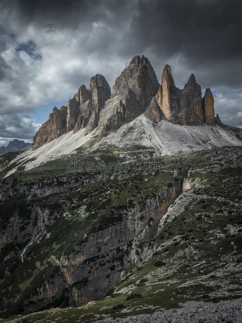 Mountain Panorama With Three Peaks Mountain Summits In The Dolomite