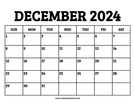 December 2024 Calendar Printable Calendar Options