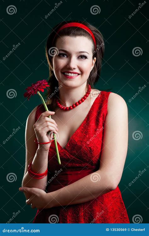Woman In Red Stock Image Image Of Graceful Hands Charming 13530569