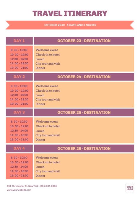 Editable Itinerary Template