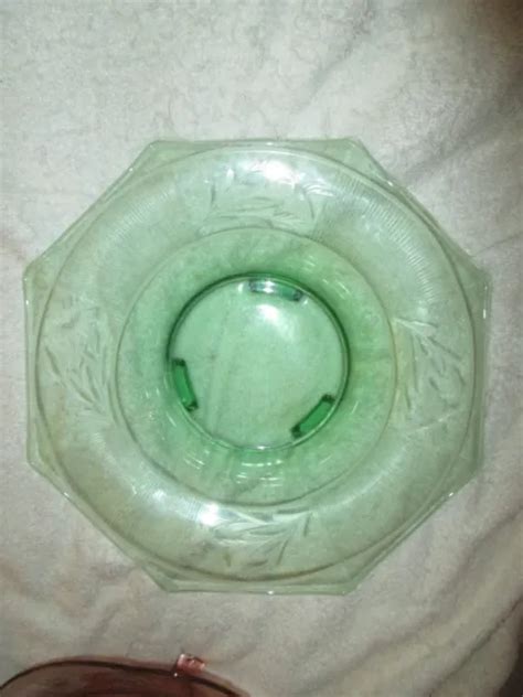Vintage Depression Glass Green Vaseline Uranium Footed Bowl Floral