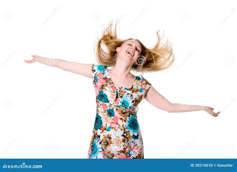Portrait Of Cute Happy Young Lady Spreading Her Arms Royalty Free Stock