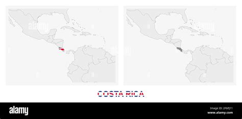 Two Versions Of The Map Of Costa Rica With The Flag Of Costa Rica And