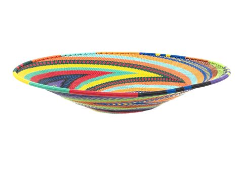 Lot 12in African Zulu Colored Wire Shallow Basket