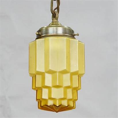 Deco Pendant Yellow Glass Geometric Shade 1930