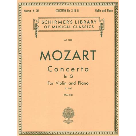 Concerto No 3 In G Major K 216 For Violin And Piano Wolfgang Amadeus Mozart Johnson String