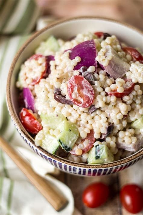 To add rich flavor to plain veggies, sauté two teaspoons finely diced onions and one teaspoon garlic with a teaspoon of olive oil or cooking spray. This Greek Couscous Pasta Salad uses Hidden Valley's new ...