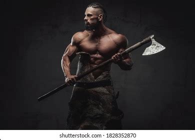 Furious Bearded Viking Warrior Naked Torso Stock Photo 1828352870
