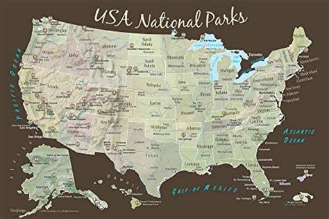 Geojango Maps Usa National Park Sticker Map Brown