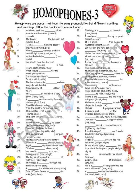 Homophones 33 Editable With Answer Key Esl Worksheet By Vikral