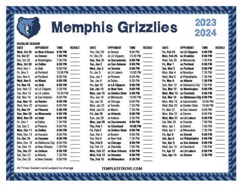 Printable 2023-2025 Memphis Grizzlies Schedule