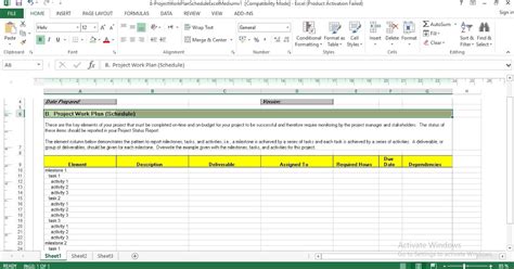 Project Work Plan Schedule Excel Template Engineering