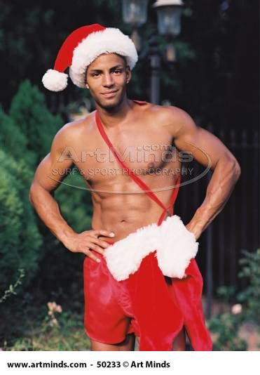 African American Shirtless Sexy Santa Showing Lean Athletic Physique