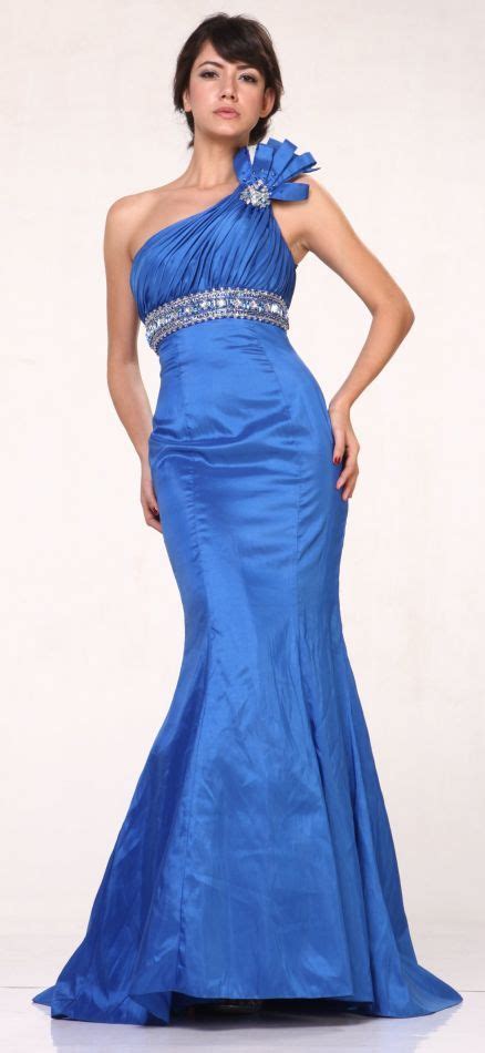 taffeta blue one shoulder formal dress mermaid empire beaded waist blue dresses for women