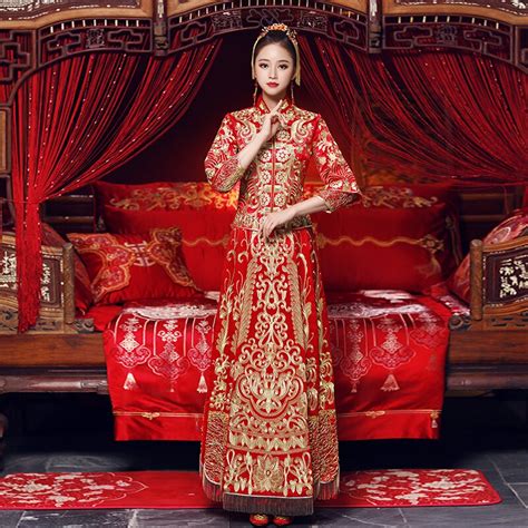 Винтажное красное свадебное платье cheongsam с вышивкой современный Традиционный китайский