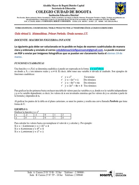 Guia 2 1er Periodo Noveno Mfi Pdf Ecuación Cuadrática Ecuaciones