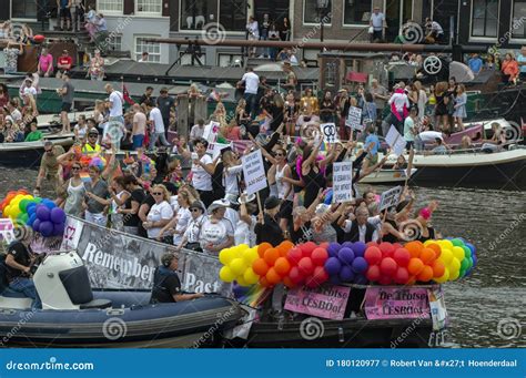 de trotse lesboot boat at the gay pride amsterdam the netherlands 2019 editorial photography