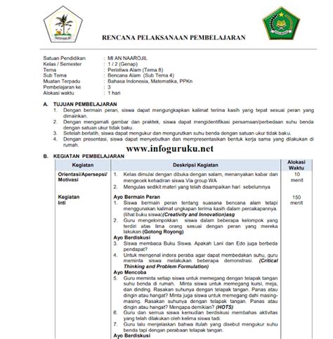 Contoh Rpp Pjok Penjas Orkes Sdmi Kelas Rpp Lembar Massalamcom Images