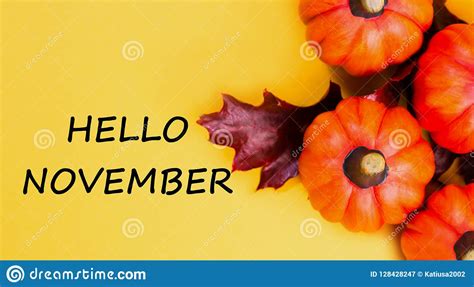 Autumnal Background Text Hello November Stock Image Image Of Orange