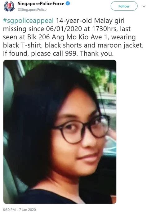 Missing 14 Year Old Girl Last Seen In Ang Mo Kio On 6 Jan Police