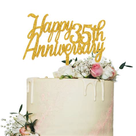 Buy Happy 35th Anniversary Cake Toppergold Glitter Cheers To 35 Years