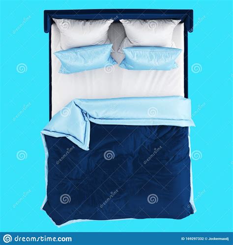 Subito a casa e in tutta sicurezza con ebay! Un Doppio Letto Blu Morbido Con Biancheria Da Letto Blu E Bianca Su Sfondo Blu Vista Dall'alto ...