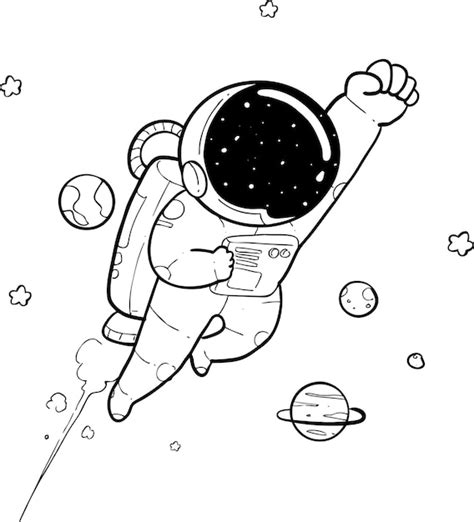 Happy Astronaut Doodle Premium Vector