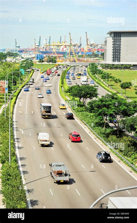 Busy Traffic On Highway In Singapore Stock Photo Alamy