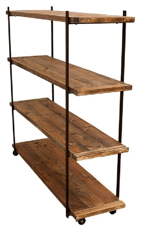 Natural Wood And Metal Shelving Display Unit On Casters Etsy