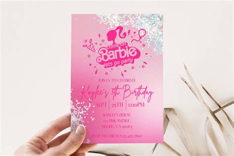 Editable Barbie Invitation Come On Barbie Lets Go Party Etsy