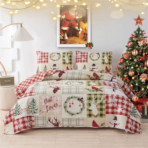 Christmas Quilts King Size Red Green Plaid Patchwork Bedding