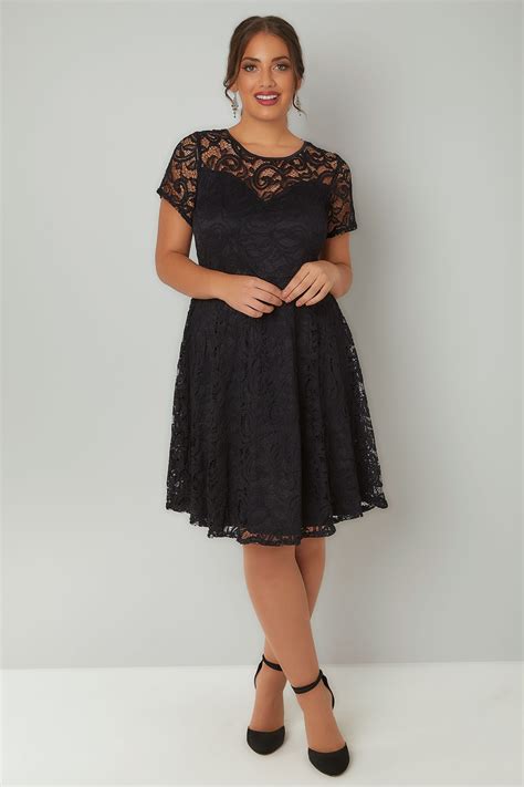 black lace skater dress with sweetheart bust plus size 16 to 36
