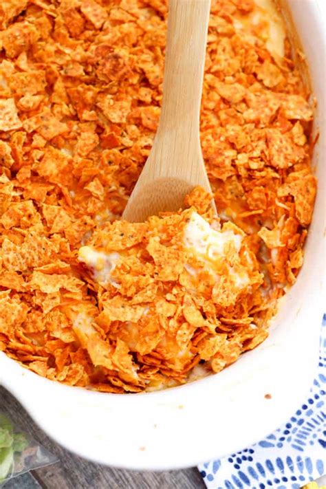 Spread half the crushed chips into the bottom of the prepared baking dish. Dorito Chicken Casserole in 2020 | Dorito chicken, Chicken ...
