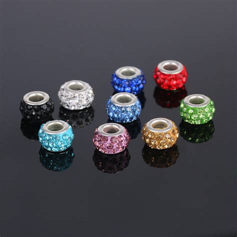 12pcs 5mm Holes Bracelet Resin Beads Lovely Flowers Rhinestone Round