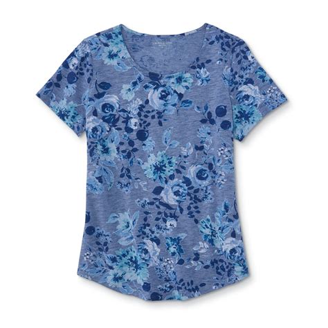 Laura Scott Womens Scoop Neck T Shirt Floral