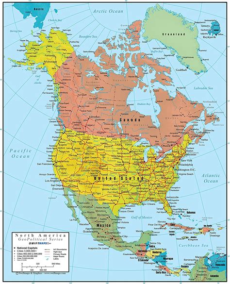 Swiftmaps North America Wall Map Geopolitical Edition