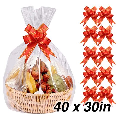 Clear Cellophane Bags For Hampers With Bow Aobetak 10pcs Extra Large