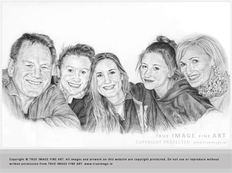 Custom portrait 5 8 people family personalised by sarahssaturday. Family of five portrait in graphite pencil by True Image ...
