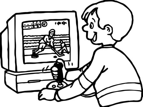 Boy Playing Computer Games Hockey Coloring Page