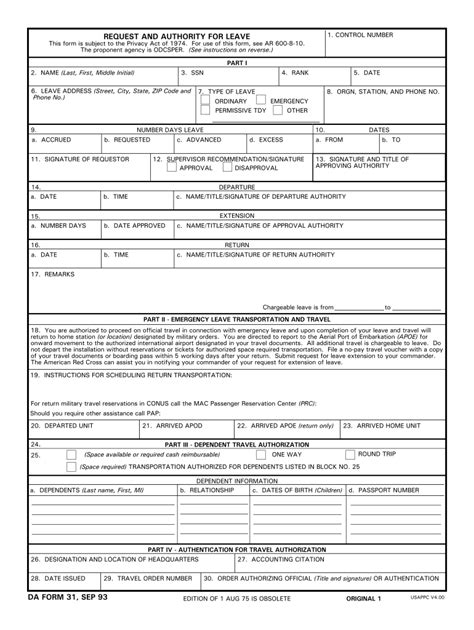 Army Form Da 31 Printable Printable Forms Free Online