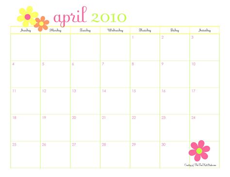 The Tomkat Studio Free Printable April 2010 Calendar