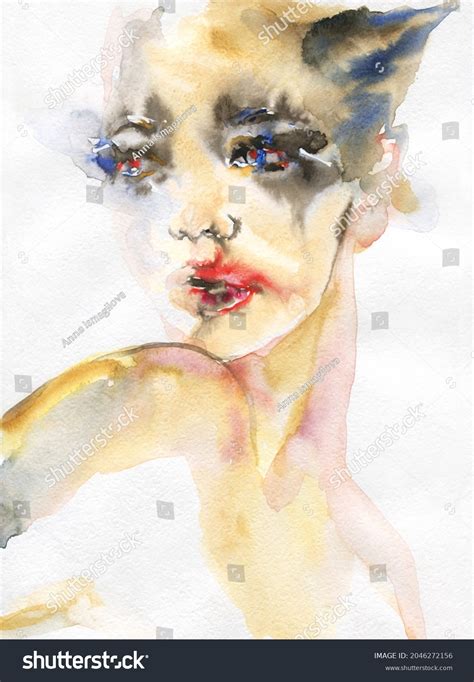 Abstract Woman Face Fashion Illustration Watercolor Stock Illustration