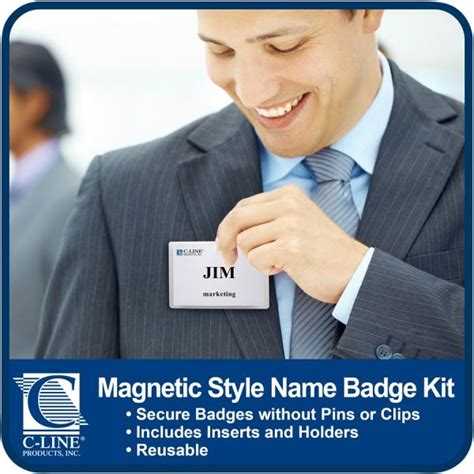 C Line Magnetic Name Badge Holder Kit Horizontal 4w X 3h Clear 20box