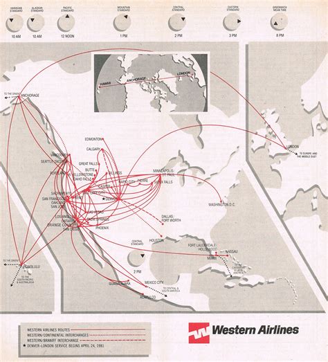 Western Airlines March 1 1981 Route Map