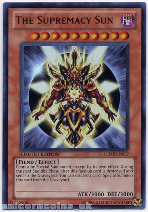 We did not find results for: JUMP-EN057 The Supremacy Sun Ultra Rare Limited Edition Mint Yu-Gi-Oh! Card:: Unicorn Cards ...