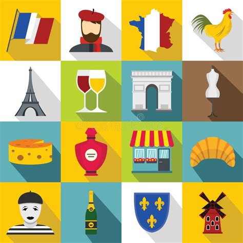 France Travel Icons Set Flat Style Stock Illustration Illustration